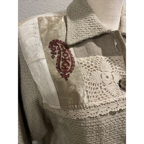 Vintage Think Positive Embellished Tapestry Lace Woven Oversized Jacket Sz Small - Picture 4 of 15